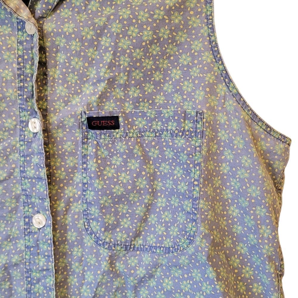Vintage Y2K Guess Women's Light Blue Chambray Floral Top Size L - Picture 4 of 6